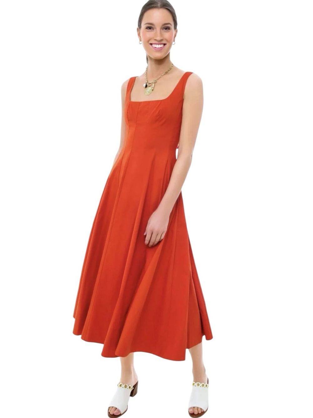 NWT Christian Lacroix Linen Blend Square Neckline Midi Dress Size 6